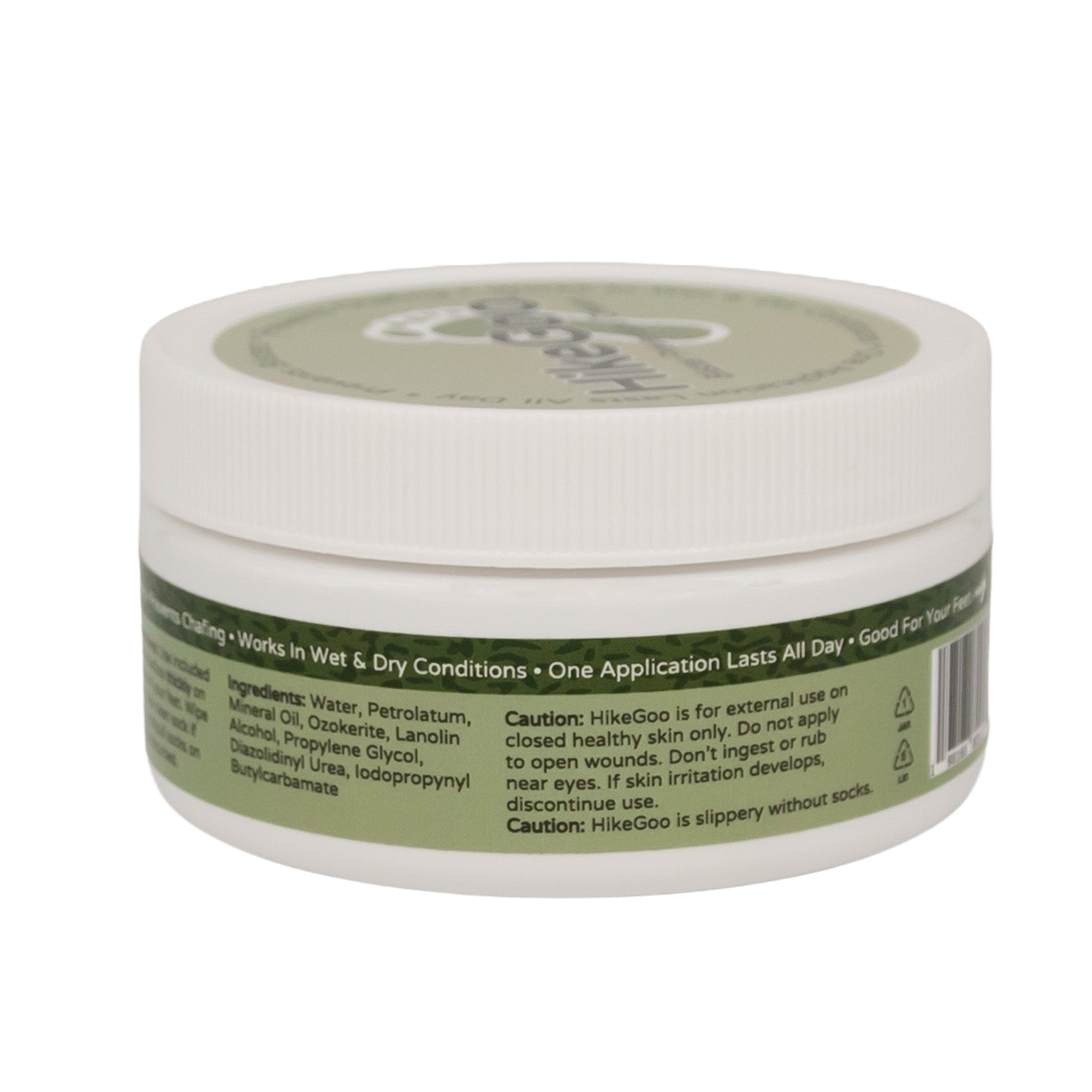 HikeGoo jar with ingredients and caution statement side of label showing