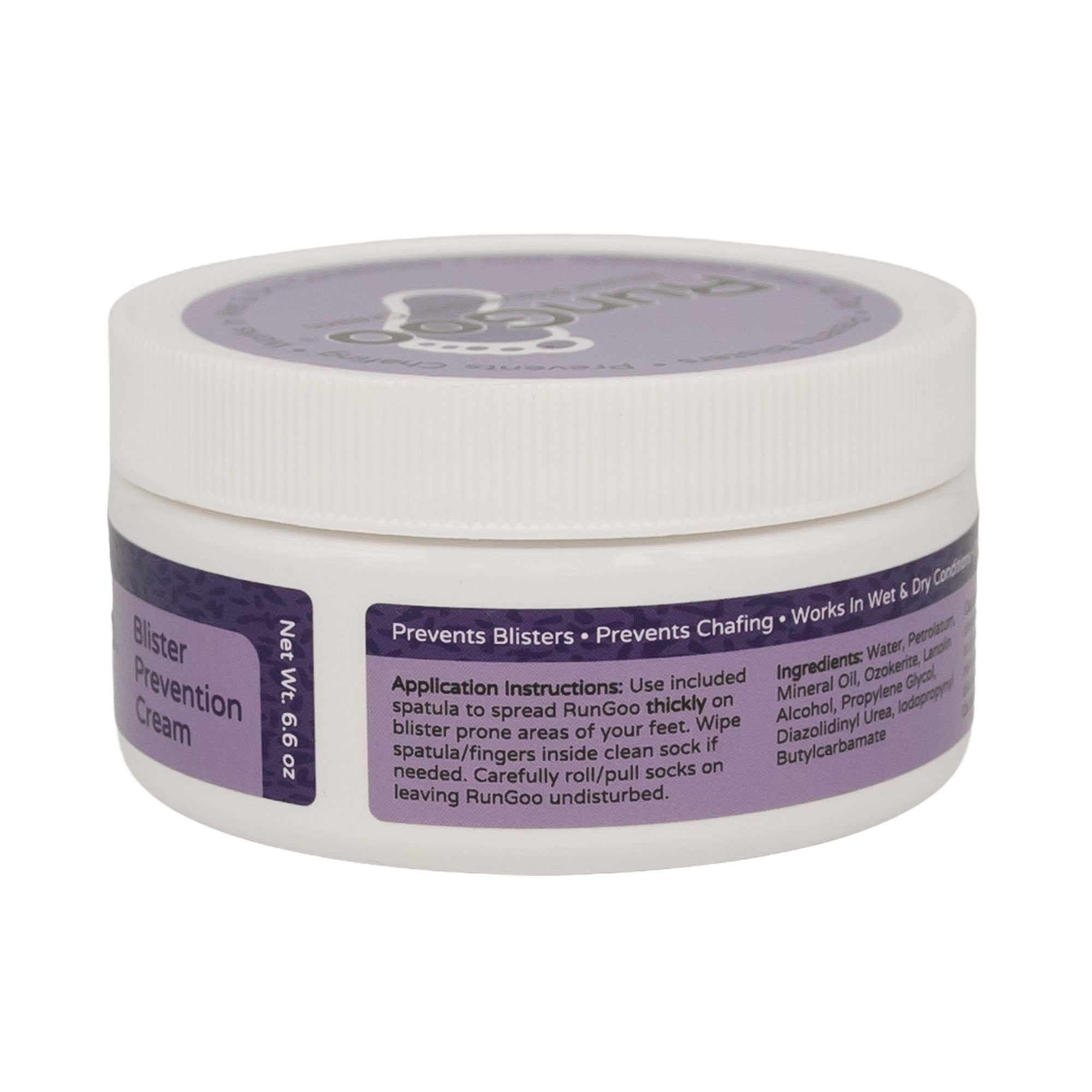 RunGoo jar with application instructions and ingredients side of label showing