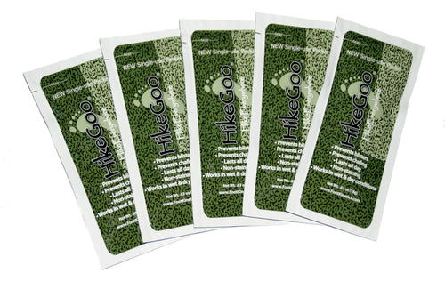 5 HikeGoo Single-Use Packets with white background